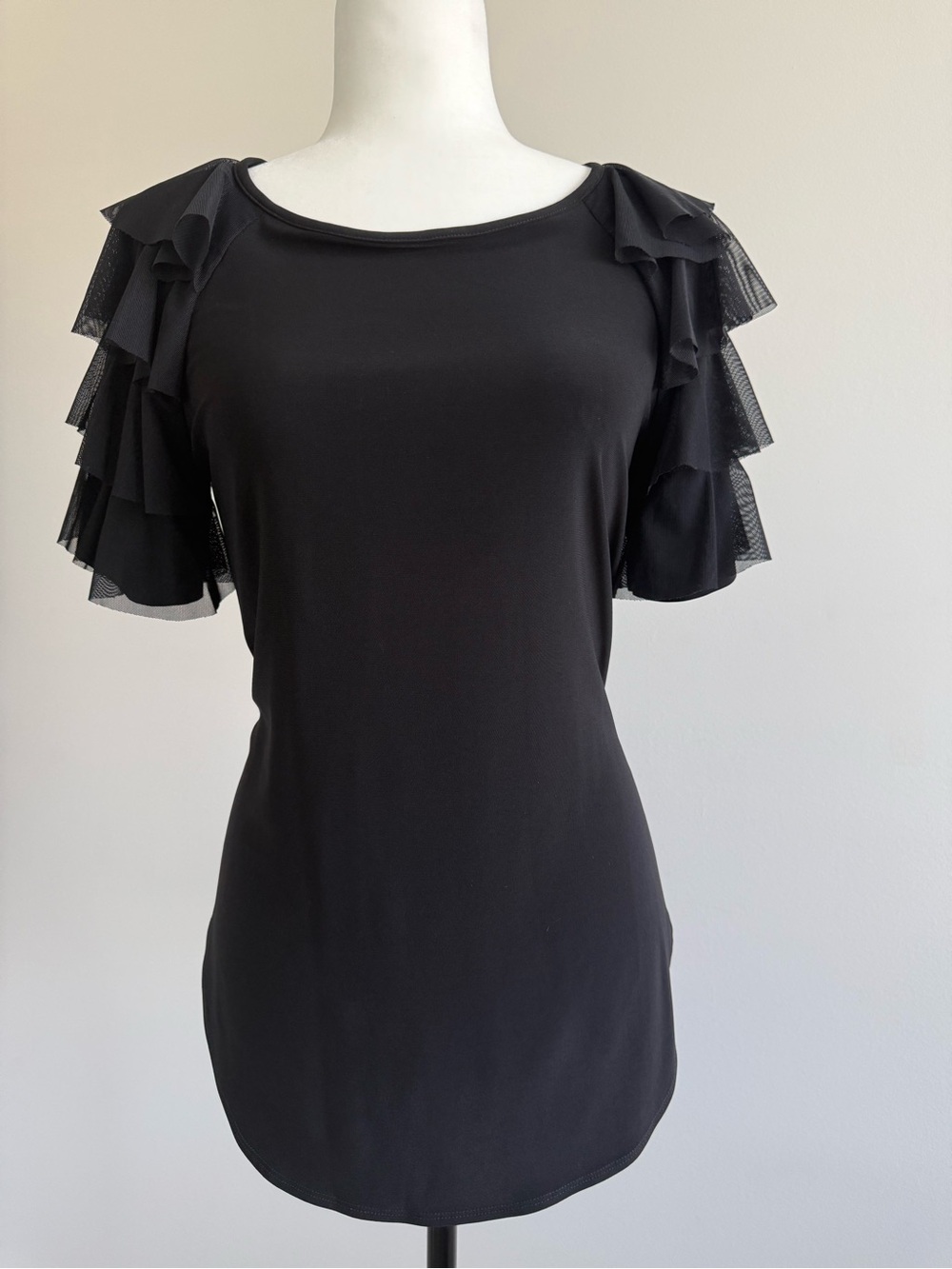 Joseph Ribkoff Black Short-Sleeve Ruffle Top Brand New